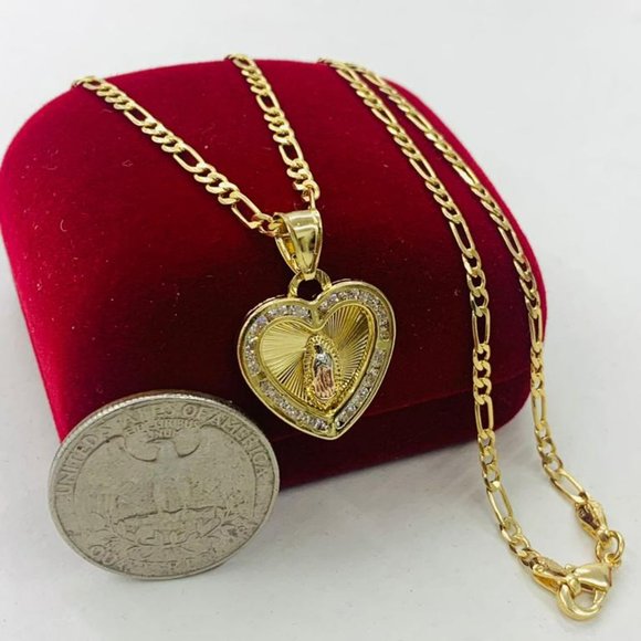 Cadena Tres Oros de la Guadalupe para Mujer 20" Virgen de Guadalupe Necklace GF - Picture 9 of 10